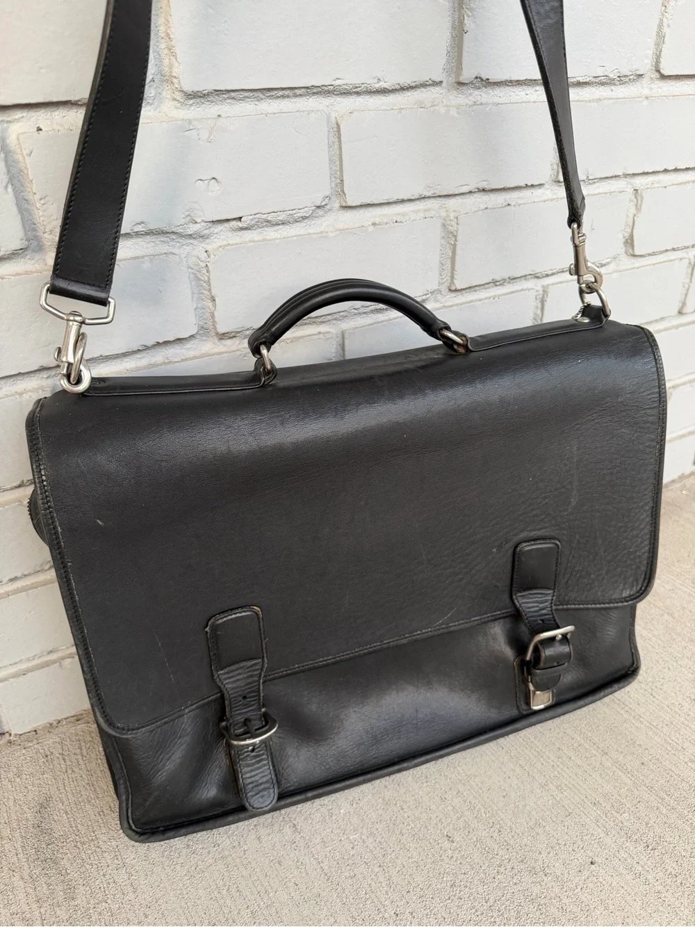 Vintage Coach L0S-5310 Black Leather Briefcase Messenger Laptop BagShoulderStrap